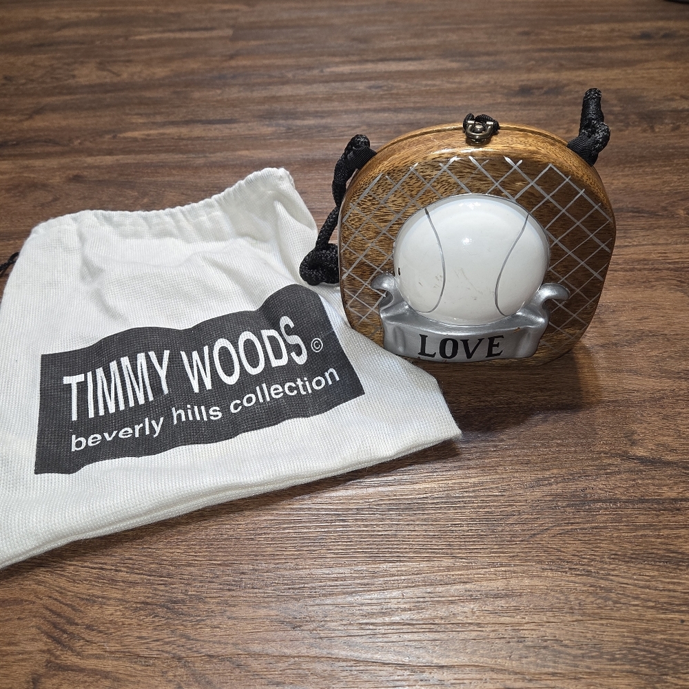 Timmy Woods Brown Wood & White Baseball Love Crossbody Bag
